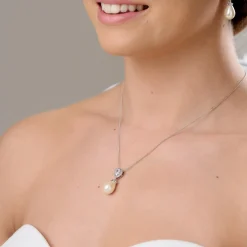 Lace & Favour Paloma Teardrop Perlen-Anhänger Halskette | * Perlen-hochzeitsschmuck | Silberner Hochzeitsschmuck