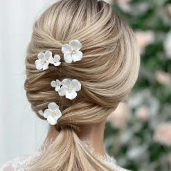 Lace & Favour Paradies Elfenbein Keramik Blume Haarnadeln* Perlen-haarschmuck | Silberne Haar-accessoires