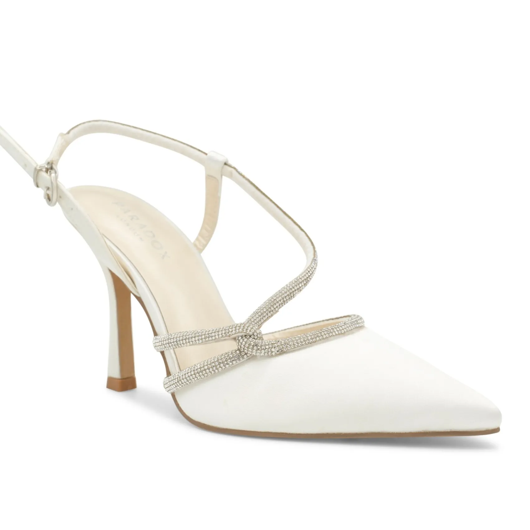 Paradox London Calliope Elfenbein Satin Diamante Slingback Gericht Schuhe* Weiße Ballschuhe | Glitzernde Ballschuhe