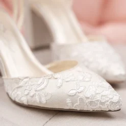 Paradox London Fauna Elfenbein Satin und Spitze Block Ferse Gericht Schuhe* Hochzeitsschuhe | Hochhackige Schuhe