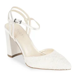 Paradox London Fauna Elfenbein Satin und Spitze Block Ferse Gericht Schuhe* Hochzeitsschuhe | Hochhackige Schuhe