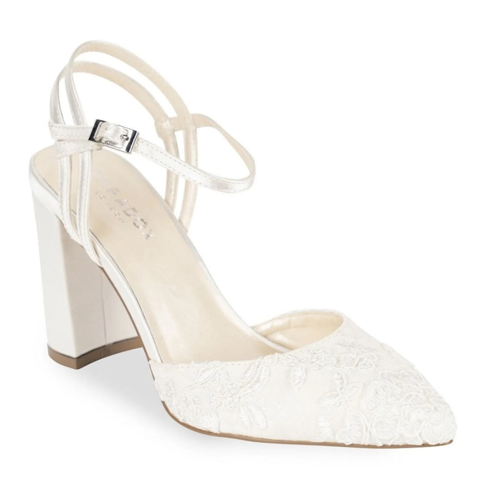 Paradox London Fauna Elfenbein Satin und Spitze Block Ferse Gericht Schuhe* Hochzeitsschuhe | Hochhackige Schuhe