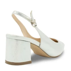 Paradox London Flynn Silber Schimmer Breite Passform Niedriger Blockabsatz Slingbacks* Glitzernde Ballschuhe | Silberne Ballschuhe