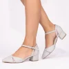 Paradox London Frankie Silber Glitter Breite Passform Low Block Court Schuhe* Glitzernde Ballschuhe | Silberne Ballschuhe