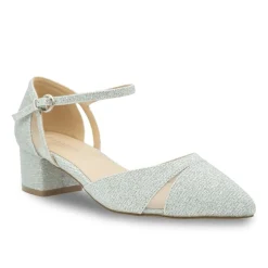 Paradox London Frankie Silber Glitter Breite Passform Low Block Court Schuhe* Glitzernde Ballschuhe | Silberne Ballschuhe