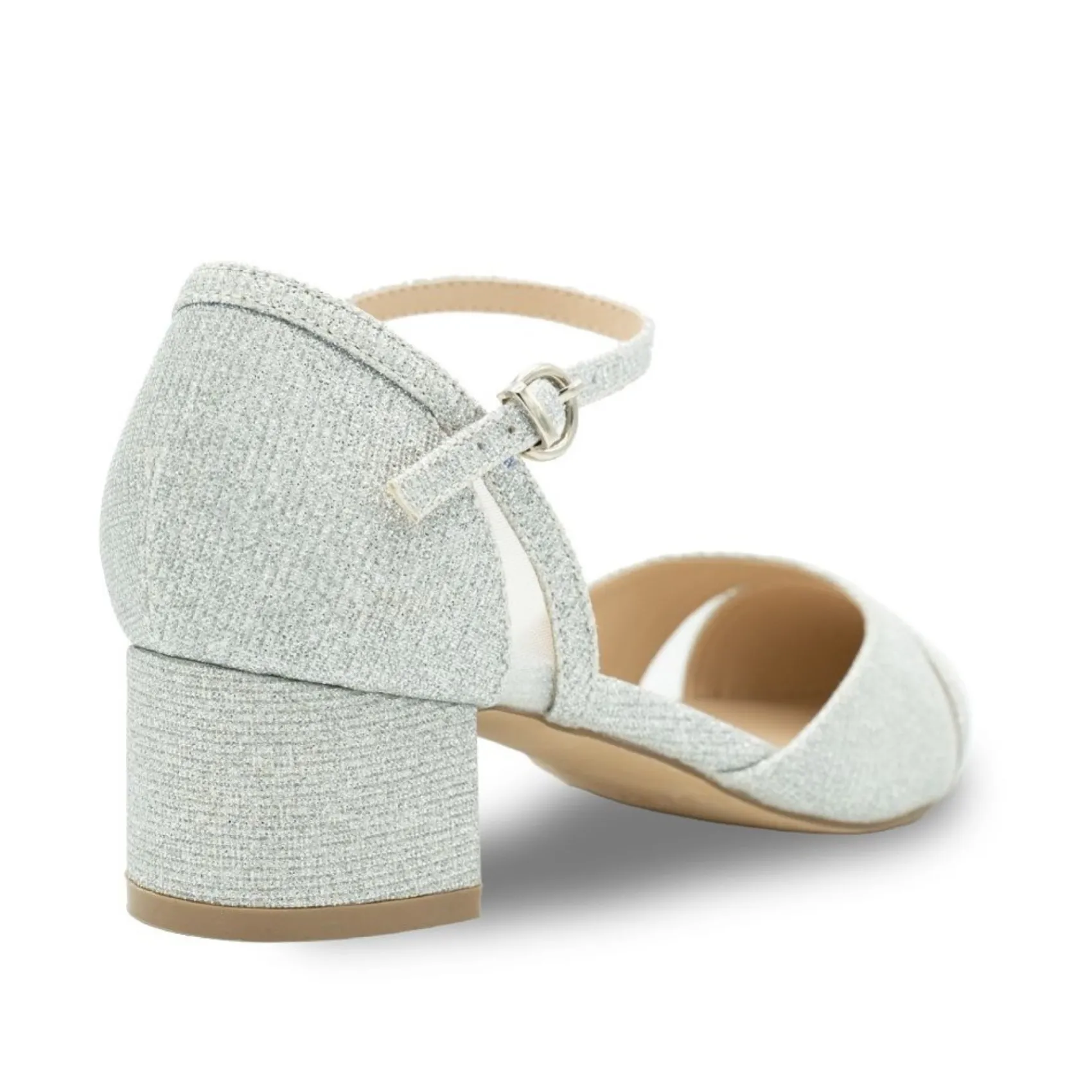 Paradox London Frankie Silber Glitter Breite Passform Low Block Court Schuhe* Glitzernde Ballschuhe | Silberne Ballschuhe