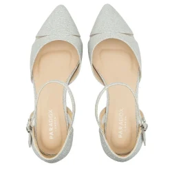Paradox London Frankie Silber Glitter Breite Passform Low Block Court Schuhe* Glitzernde Ballschuhe | Silberne Ballschuhe
