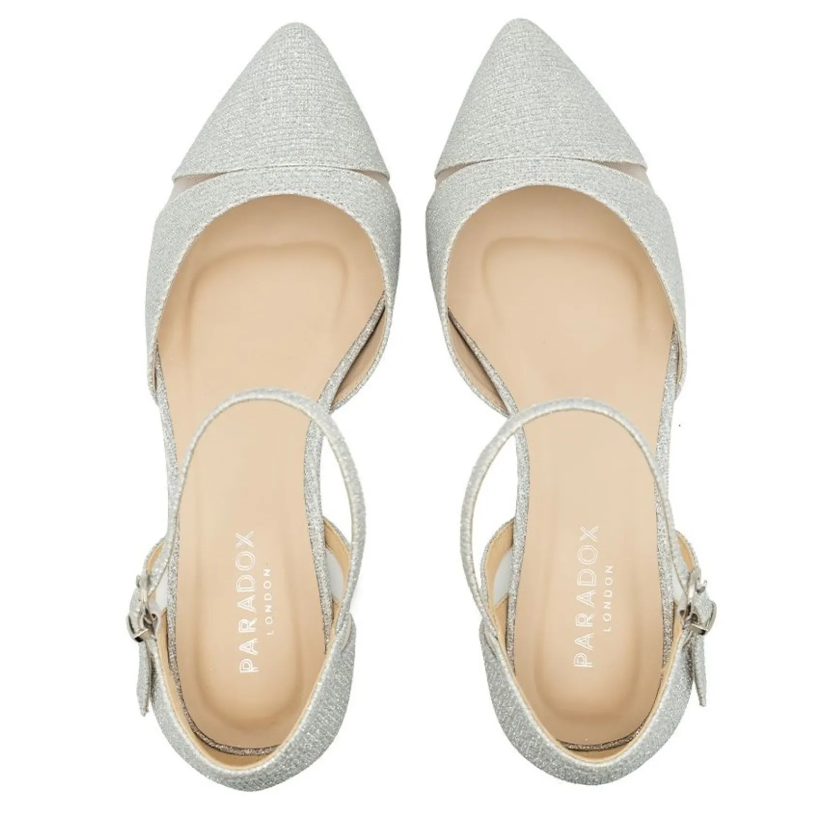 Paradox London Frankie Silber Glitter Breite Passform Low Block Court Schuhe* Glitzernde Ballschuhe | Silberne Ballschuhe