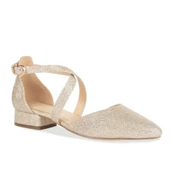 Paradox London Inaya Champagner Schimmer Cross Strap Low Block Heels* Glitzernde Ballschuhe | Goldene Ballschuhe