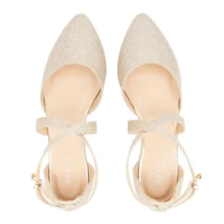 Paradox London Inaya Champagner Schimmer Cross Strap Low Block Heels* Glitzernde Ballschuhe | Goldene Ballschuhe