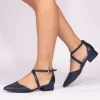 Paradox London Irene Navy Schimmer Cross Strap Low Block Heels* Glitzernde Ballschuhe | Ballschuhe Mit Niedrigem Absatz
