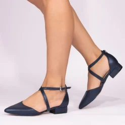 Paradox London Irene Navy Schimmer Cross Strap Low Block Heels* Glitzernde Ballschuhe | Ballschuhe Mit Niedrigem Absatz