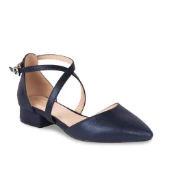 Paradox London Irene Navy Schimmer Cross Strap Low Block Heels* Glitzernde Ballschuhe | Ballschuhe Mit Niedrigem Absatz