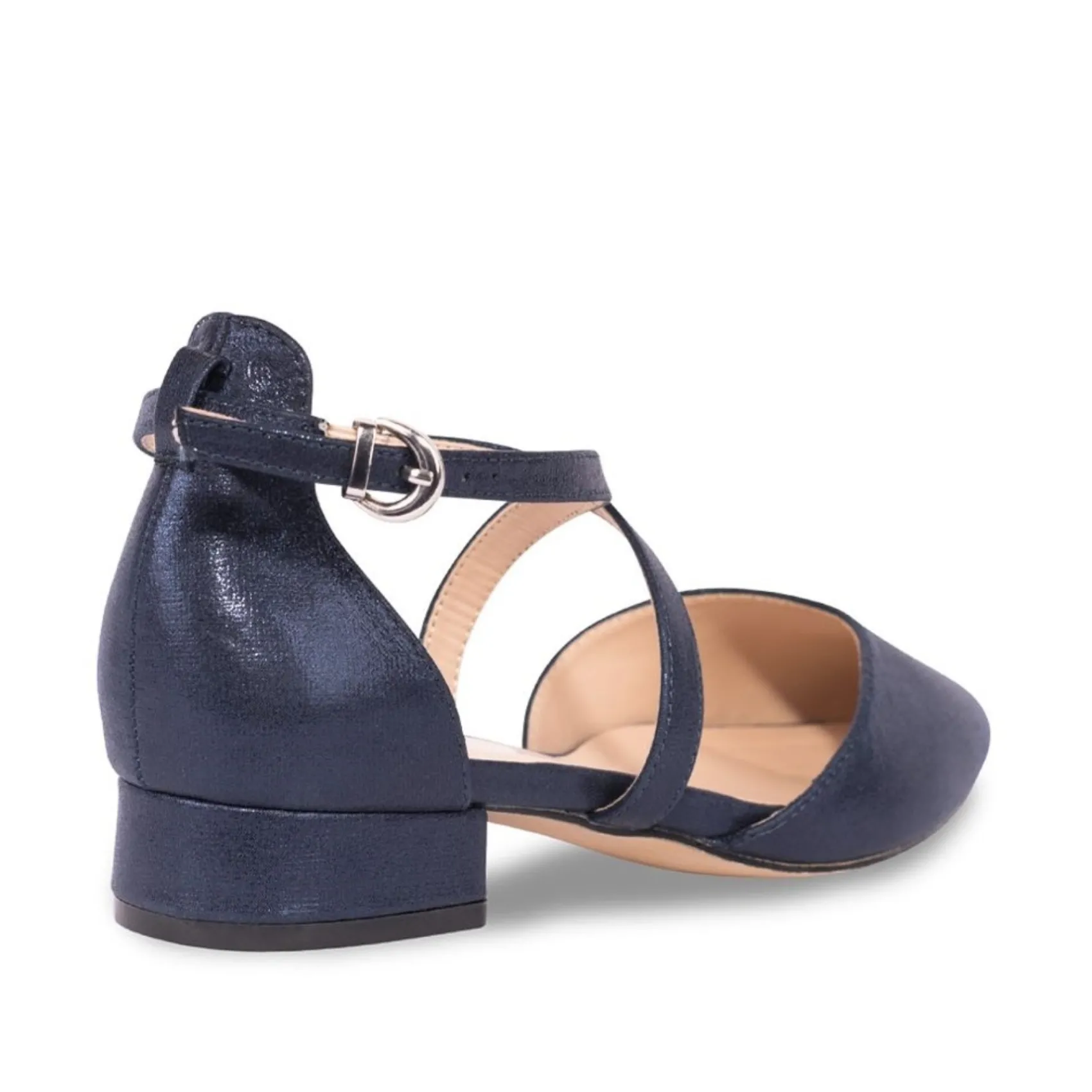 Paradox London Irene Navy Schimmer Cross Strap Low Block Heels* Glitzernde Ballschuhe | Ballschuhe Mit Niedrigem Absatz