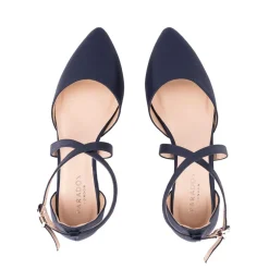 Paradox London Irene Navy Schimmer Cross Strap Low Block Heels* Glitzernde Ballschuhe | Ballschuhe Mit Niedrigem Absatz
