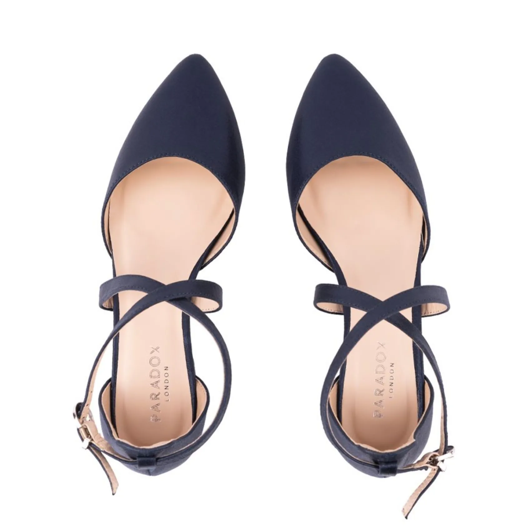 Paradox London Irene Navy Schimmer Cross Strap Low Block Heels* Glitzernde Ballschuhe | Ballschuhe Mit Niedrigem Absatz
