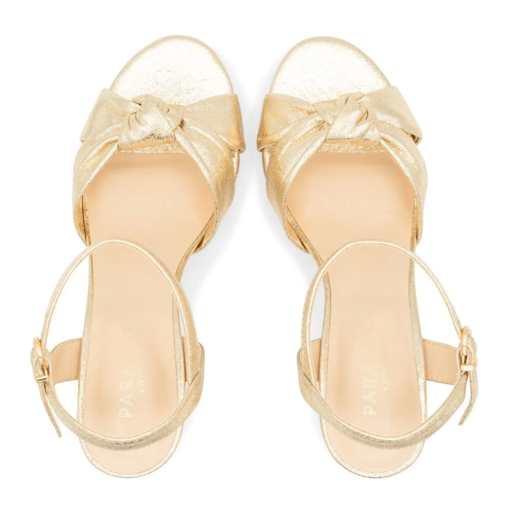 Paradox London Lani Gold Metallic geknotet Blockabsatz Plateau Sandalen* Goldene Ballschuhe | Abschlussball-sandalen