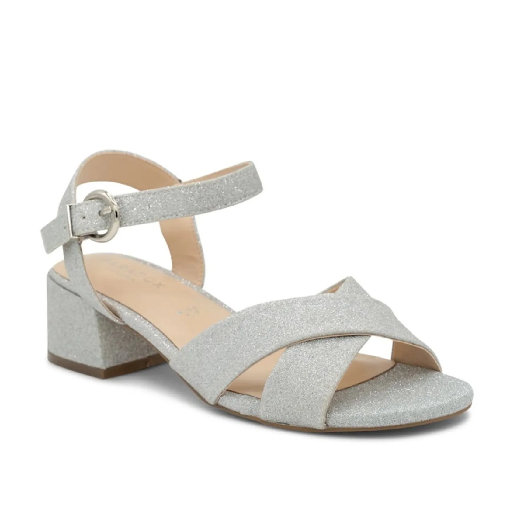 Paradox London Neala Silber Glitter Breite Passform Niedrigen Blockabsatz Sandalen* Glitzernde Ballschuhe | Silberne Ballschuhe