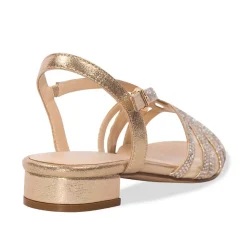 Paradox London Quest Champagner Schimmer Diamante Breite Fit Flache Sandalen* Glitzernde Ballschuhe | Goldene Ballschuhe