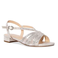 Paradox London Quest Silver Shimmer Diamante Wide Fit Flat Sandals* Glitzernde Ballschuhe | Silberne Ballschuhe