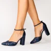 Paradox London Rhea Marine Schimmer Blockabsatz Knöchelriemen Gericht Schuhe* Glitzernde Ballschuhe | Blaue Ballschuhe