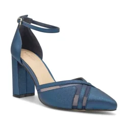 Paradox London Rhea Marine Schimmer Blockabsatz Knöchelriemen Gericht Schuhe* Glitzernde Ballschuhe | Blaue Ballschuhe