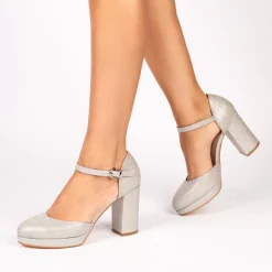 Paradox London Rory Silber Schimmer Blockabsatz Plattform Schuhe* Glitzernde Ballschuhe | Silberne Ballschuhe