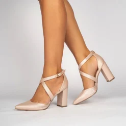 Paradox London Rylee Nackt Schimmer Kreuz Riemen Block Heel Gericht Schuh* Glitzernde Ballschuhe | Rosa Ballschuhe