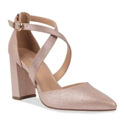 Paradox London Rylee Nackt Schimmer Kreuz Riemen Block Heel Gericht Schuh* Glitzernde Ballschuhe | Rosa Ballschuhe