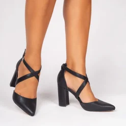 Paradox London Rylee Schwarz Schimmer Cross Strap Block Heel Gericht Schuh* Glitzernde Ballschuhe | Party-schuhe