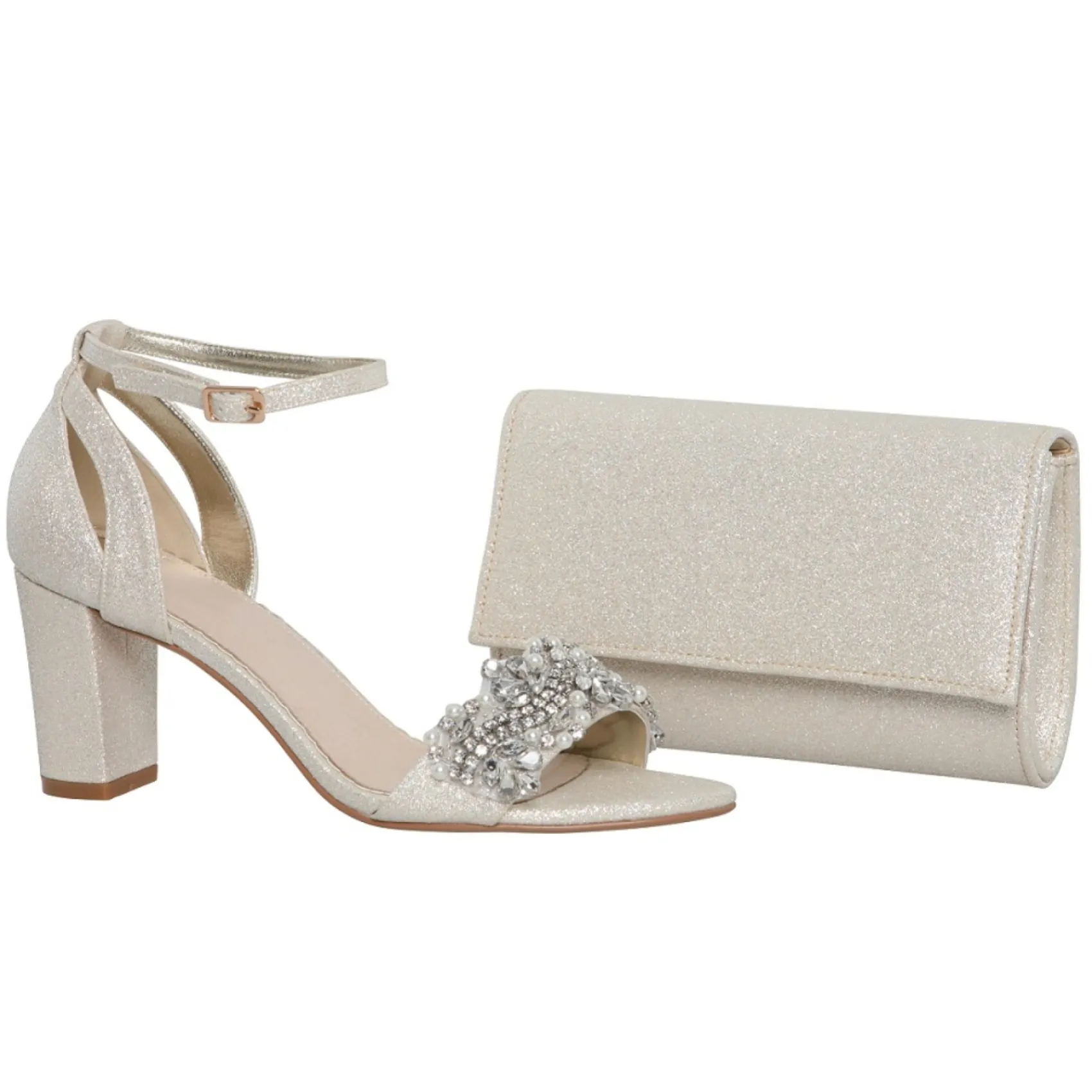 Perfect Bridal Alexa Goldschimmer verschönerte Sandalen mit Blockabsatz* Party-schuhe | Schuhe Für Hochzeitsgäste