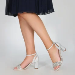 Perfect Bridal Alexa Silber schimmernde verschönerte Sandalen mit Blockabsatz* Party-schuhe | Schuhe Für Hochzeitsgäste