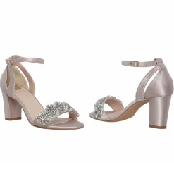 Perfect Bridal Alexa Taupe Satin verschönert Blockabsatz Sandalen* Party-schuhe | Schuhe Für Hochzeitsgäste