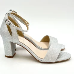 Perfect Bridal Andrea Silberne Glitzer-Blockabsatz-Knöchelriemchensandalen* Glitzernde Ballschuhe | Silberne Ballschuhe