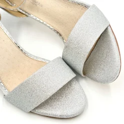 Perfect Bridal Andrea Silberne Glitzer-Blockabsatz-Knöchelriemchensandalen* Glitzernde Ballschuhe | Silberne Ballschuhe