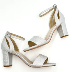 Perfect Bridal Andrea Silberne Glitzer-Blockabsatz-Knöchelriemchensandalen* Glitzernde Ballschuhe | Silberne Ballschuhe