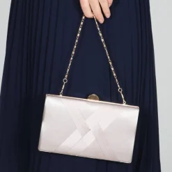 Perfect Bridal Bay Taupe Criss Cross Satin Clutch Tasche* Abschlussball-taschen | Hochzeitsgäste-taschen