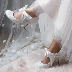 Perfect Bridal Bianca Elfenbein Spitze und Leder Vintage Mary Jane Schuhe* Hochzeitsschuhe | Hochhackige Schuhe