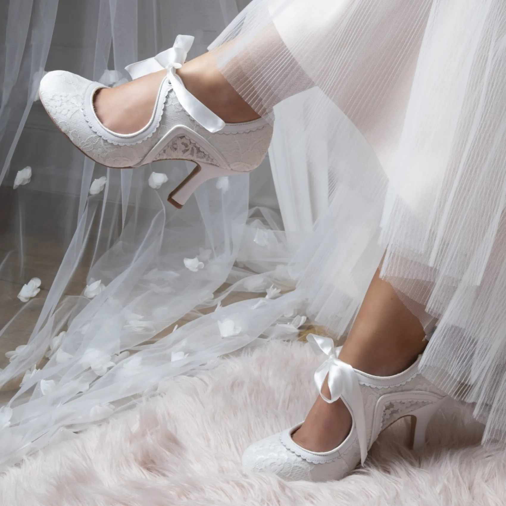 Perfect Bridal Bianca Elfenbein Spitze und Leder Vintage Mary Jane Schuhe* Hochzeitsschuhe | Hochhackige Schuhe