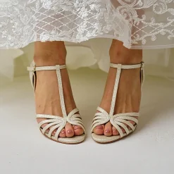 Perfect Bridal Bryony Gold Glitter Riemchen T-Bar Sandalen* Party-schuhe | Schuhe Für Hochzeitsgäste