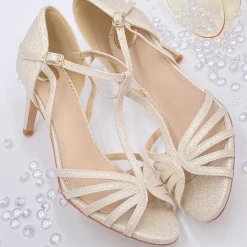 Perfect Bridal Bryony Gold Glitter Riemchen T-Bar Sandalen* Party-schuhe | Schuhe Für Hochzeitsgäste