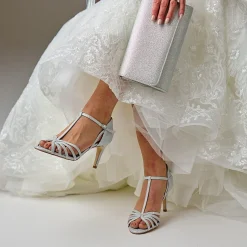 Perfect Bridal Bryony Silberne Glitzer Riemchen-T-Bar-Sandalen* Party-schuhe | Schuhe Für Hochzeitsgäste
