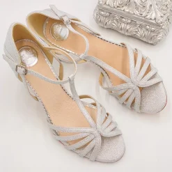 Perfect Bridal Bryony Silberne Glitzer Riemchen-T-Bar-Sandalen* Party-schuhe | Schuhe Für Hochzeitsgäste