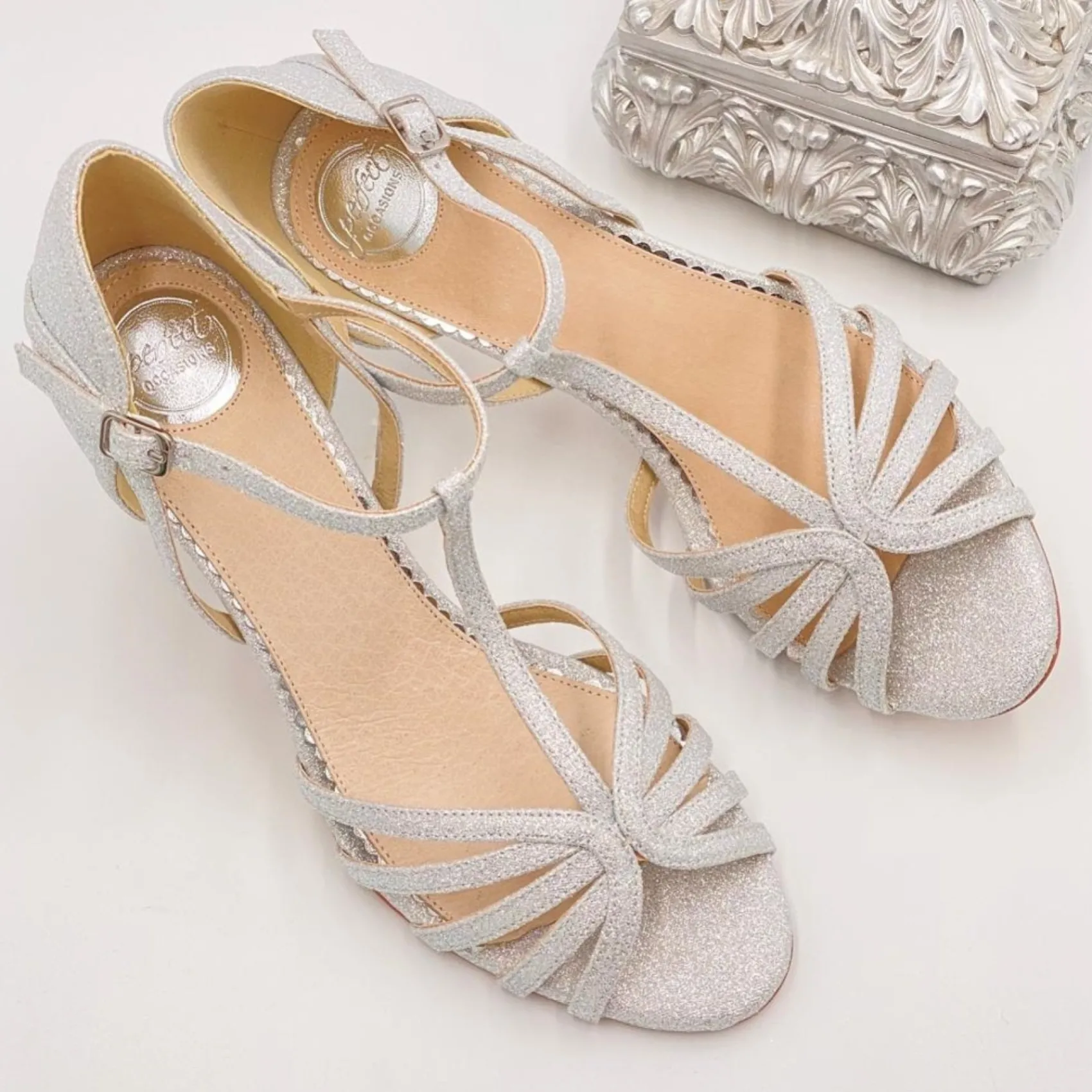 Perfect Bridal Bryony Silberne Glitzer Riemchen-T-Bar-Sandalen* Party-schuhe | Schuhe Für Hochzeitsgäste