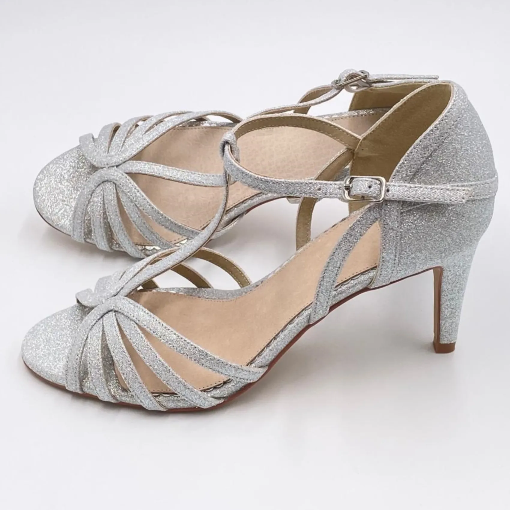 Perfect Bridal Bryony Silberne Glitzer Riemchen-T-Bar-Sandalen* Party-schuhe | Schuhe Für Hochzeitsgäste