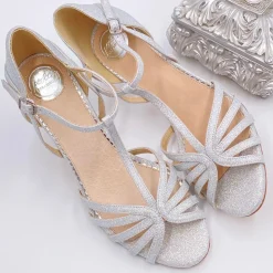 Perfect Bridal Bryony Silberne Glitzer Riemchen-T-Bar-Sandalen* Party-schuhe | Schuhe Für Hochzeitsgäste