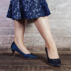 Perfect Bridal Calypso Marineblau Kristall verschönert Mitte Heel Gericht Schuhe* Glitzernde Ballschuhe | Blaue Ballschuhe