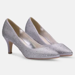 Perfect Bridal Calypso Silber Kristall verschönert Mitte Heel Gericht Schuhe* Glitzernde Ballschuhe | Silberne Ballschuhe