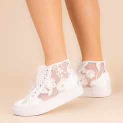 Perfect Bridal Cameron Elfenbein Floral Spitze High-Top-Plattform-Trainer* Hochzeitsschuhe | Spitze Hochzeitsschuhe