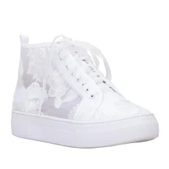Perfect Bridal Cameron Elfenbein Floral Spitze High-Top-Plattform-Trainer* Hochzeitsschuhe | Spitze Hochzeitsschuhe